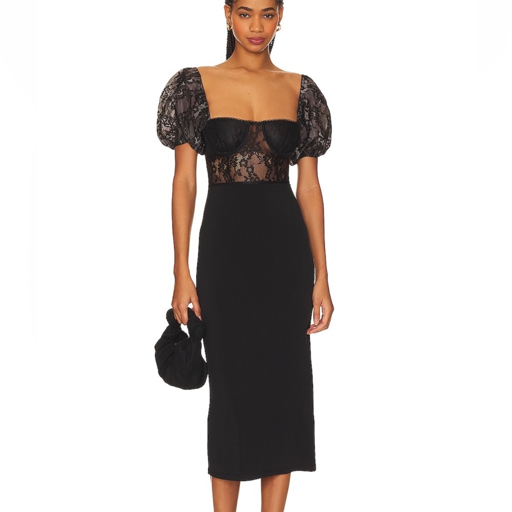 WeWoreWhat Black Lace Midi Dress